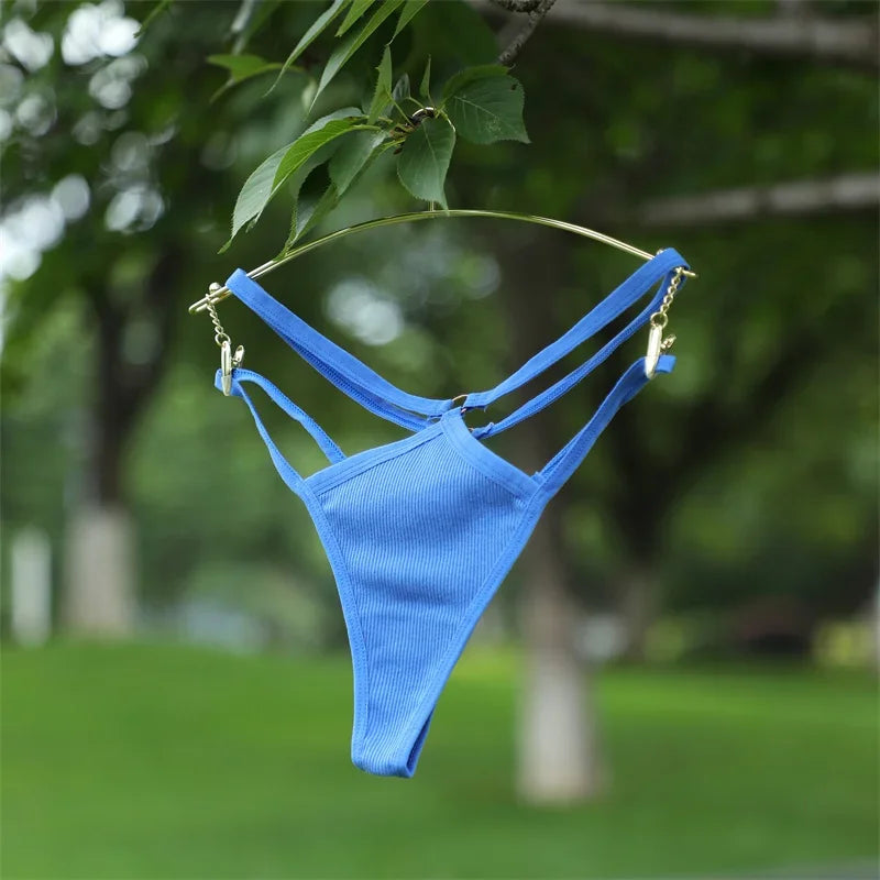 2PCS Women Sexy Cotton Panties Two Belts Hollow Out G-String Thongs Breathable Underwear for Female Solid Color Lingerie S-XL
