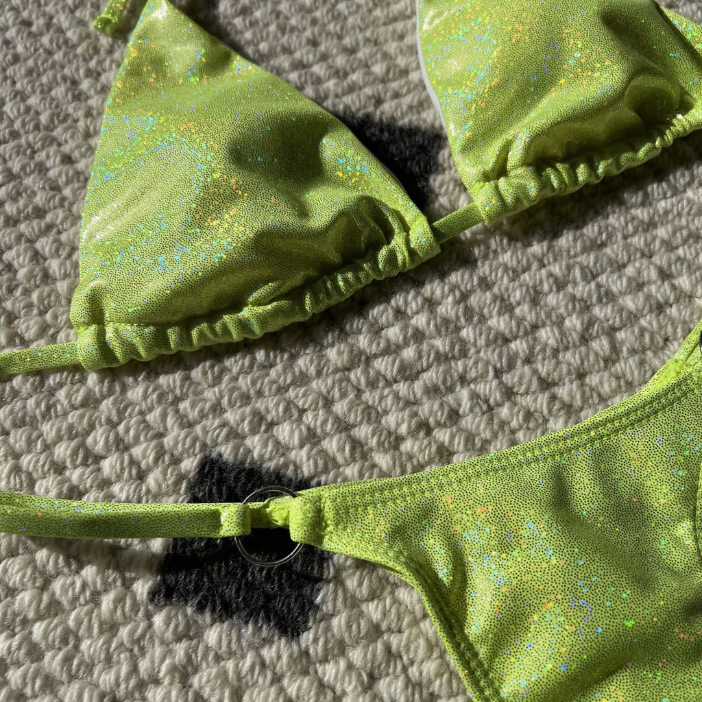Shiny Bikini Set 2025 Women Luxury Bling Purple Neon Green Push Up Micro Swimsuit Summer Bathing Suit Thong Swimwear Biquini
