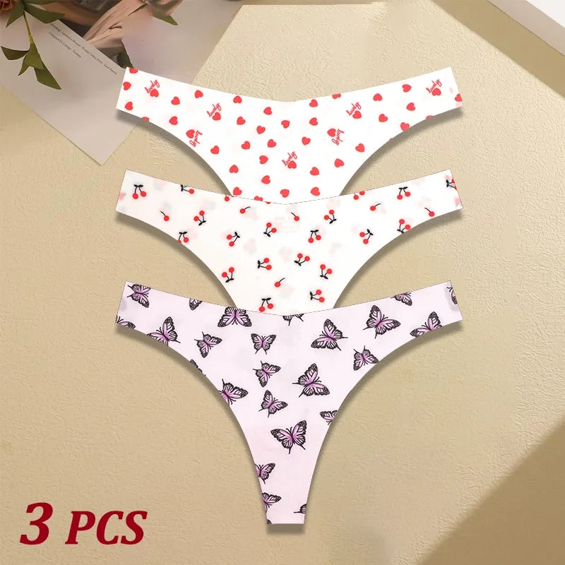 3Pcs Women G-string Seamless Sweet Fruit Thongs Low-waist Panties Ladies Soft Cute Thongs Female S-XL T-Back Panties Underwear