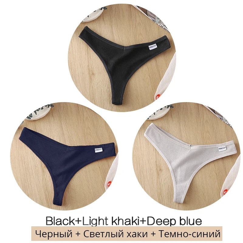 3Pcs/Set Women Cotton Thongs Panties Sexy Low Waist G-String Briefs Ladies Brazilian Lingerie Girls Breathable Intimates Bikini