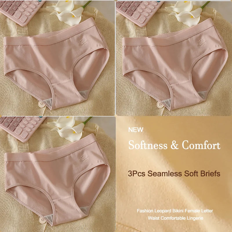 3Pcs Women's Cotton Underwear Panty Cute Sexy Panties Female Seamless Underpants Solid Color Panty Intimates Women Lingerie S-XL