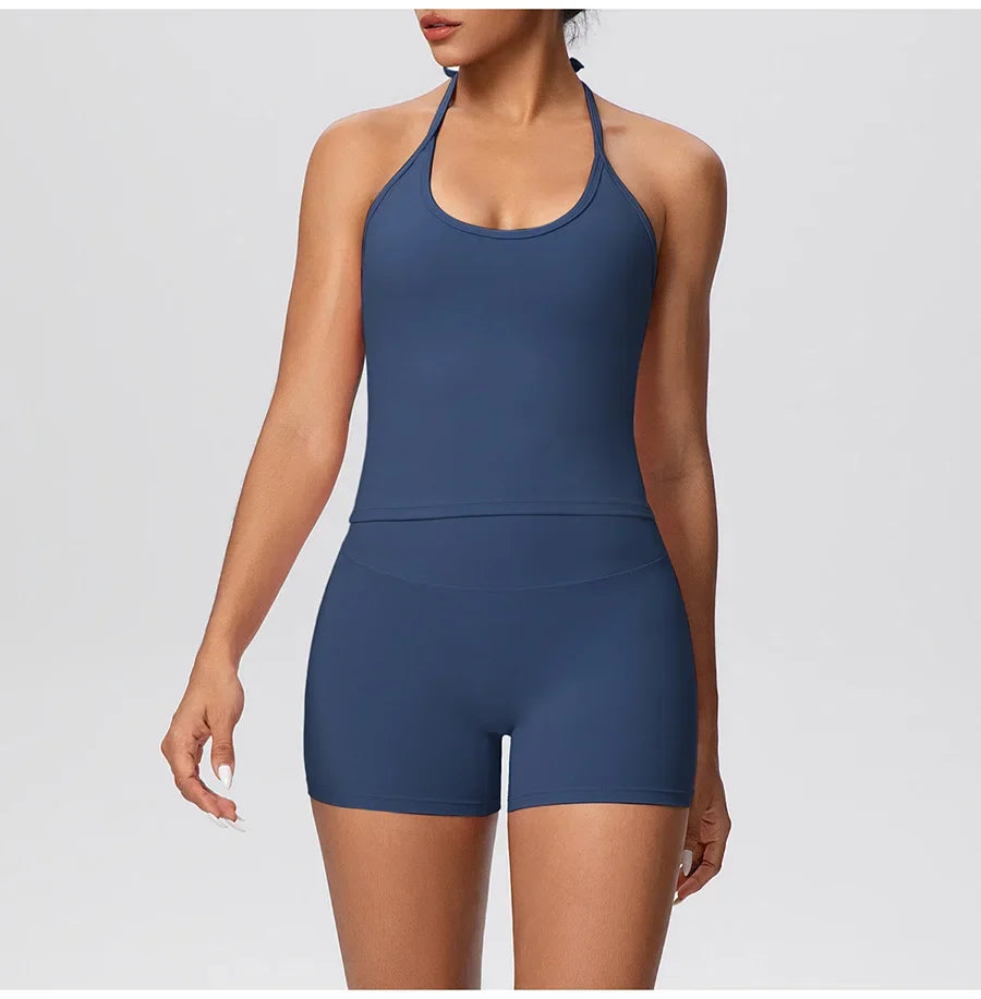 New 2Pcs Yoga Sets Naked Feel Women Workout Fitness Gym Clothes High Waist Yoga Shorts And Sports Bra Impact Shorts Workout Sets