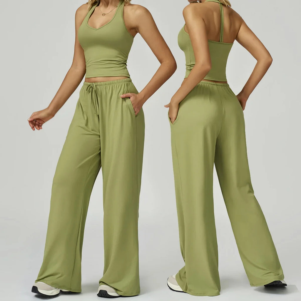 New Women Yoga Set 2/3 Pieces Long sleeves Workout Tracksuit Sportswear Gym Clothing Wide-leg sport pants Fitness Sports Suit