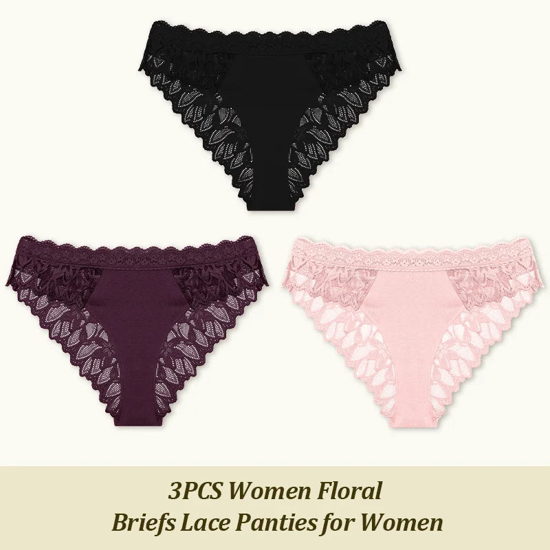 3Pcs/set Lace Sexy Panties Women XS-XL Low-Rise Briefs Sexy Ladies Underwear Trendy Floral Underpants Female Panty Lingerie New