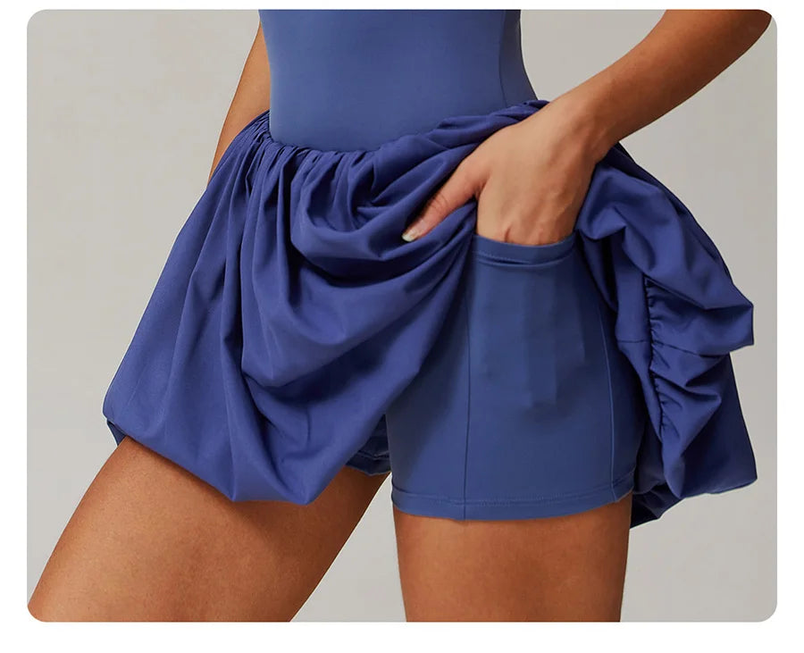 New Yoga Set Fake Two-piece Sports Dress Women's Anti Glare Yoga Jumpsuit Outdoor Running Fitness Tennis Skirt Workout Rompers