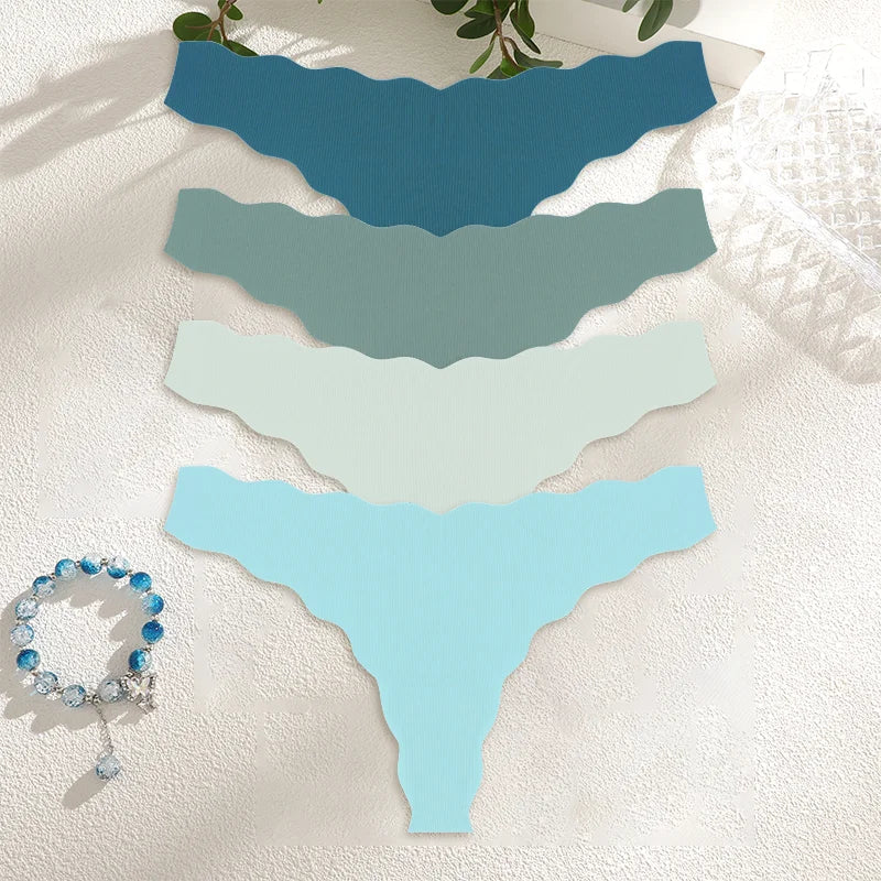 4PCS Women Seamless Panties Wavy Design Ultra-thin Panties Women Ice Silk Underwear Sexy Panty Low Waist G-string Female Solid