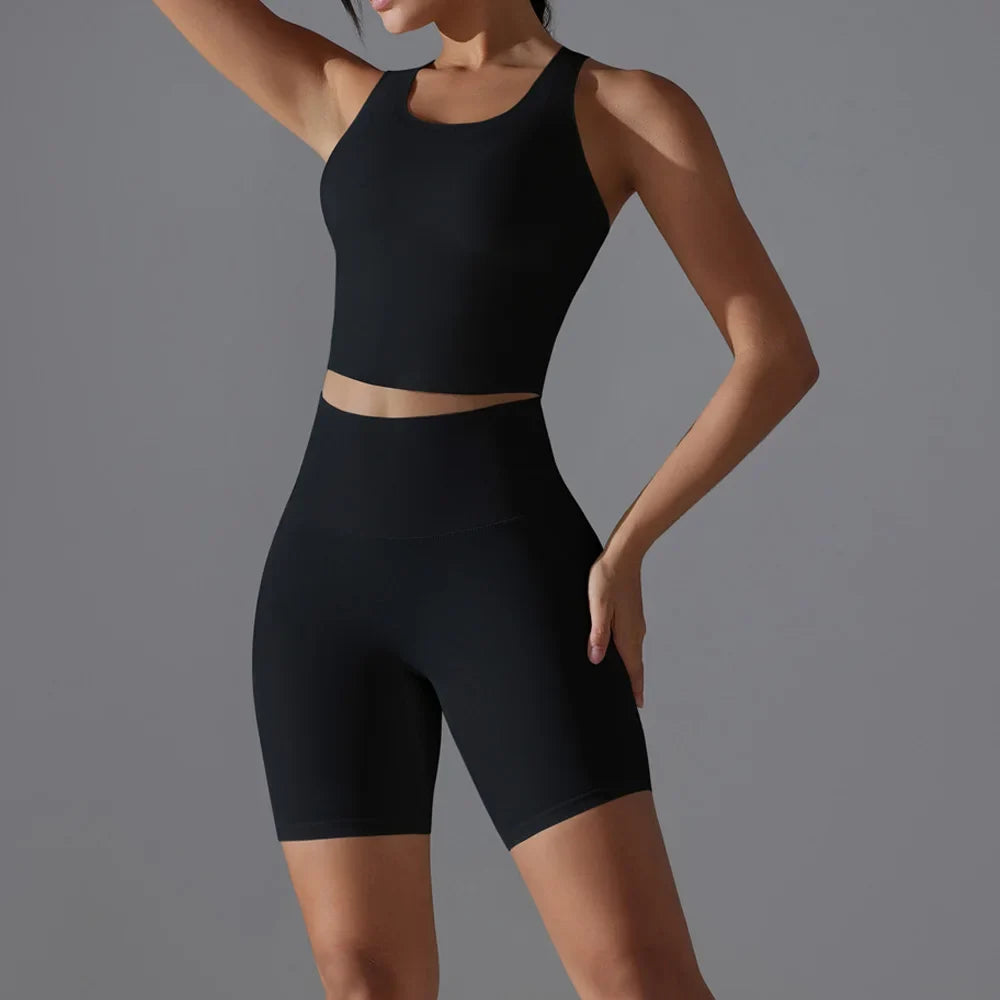 Yoga Set 2PCS Sports Suit seamless sports vest Women Nude tight-fitting Gym running Shorts Fitness Tracksuit Workout Sportswear