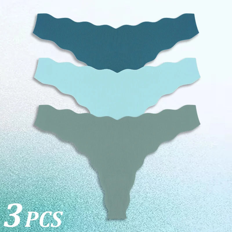 3PCS Women Seamless Panties Wavy Design Ultra-thin Panties Women Ice Silk Underwear Sexy Panty Low Waist G-string Female Solid