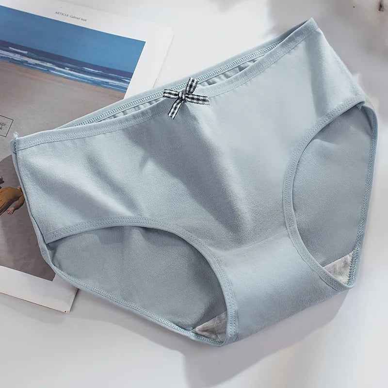 5Pcs Women Underwear Made Of Pure Cotton, Breathable Mid Waist, Pure Color, Thin Breathable Bow Underwear For Girls
