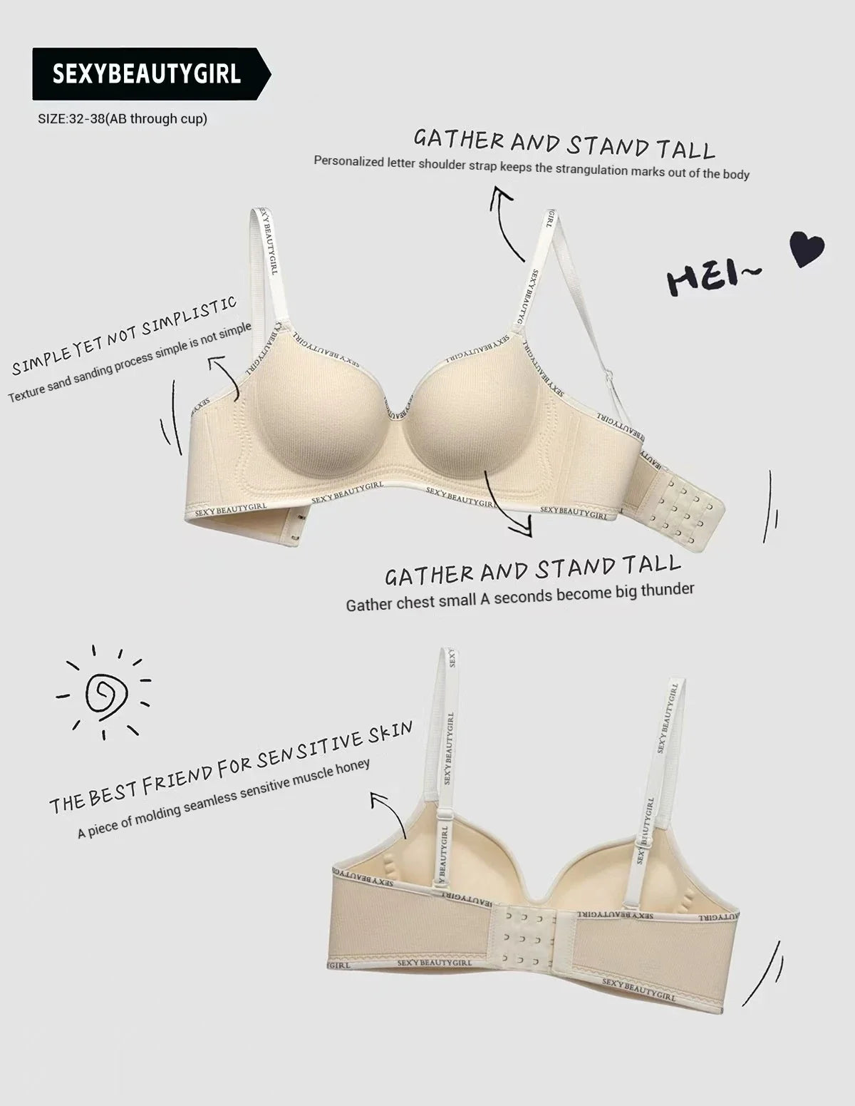 Women Sexy Bras Padded Push Up Bralette Female Adjustable Comfortable Underwear Ladies Letter Straps Brassiere Wireless Soft New
