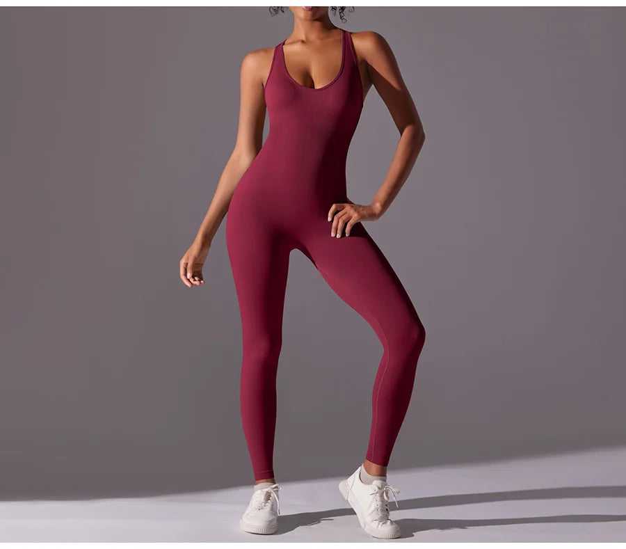 Seamless One-Piece Yoga Jumpsuit Women Fitness Sports Overalls Dance Workout Set Stretch Bodysuit Gym Clothes Push Up Sportswear