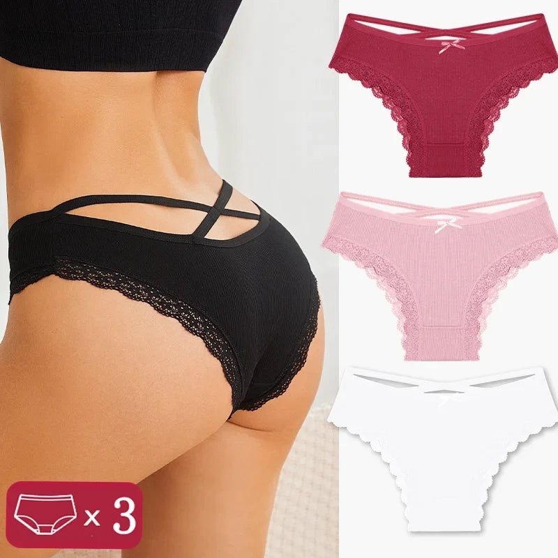 3Pcs Women Cotton Panties Seamless Hollow Sexy Design Unique Low Waist Women Panty Breathable Girl Underwear Soft Lingerie S-XL