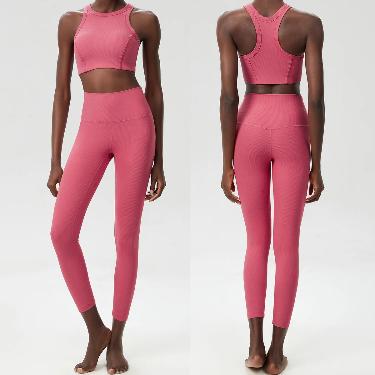 Yoga Set 2 Pieces Women's High Waisted Leggings Sports Vest Exercise Clothing Workout Outfits Fitness Sportswear Gym Tracksuit