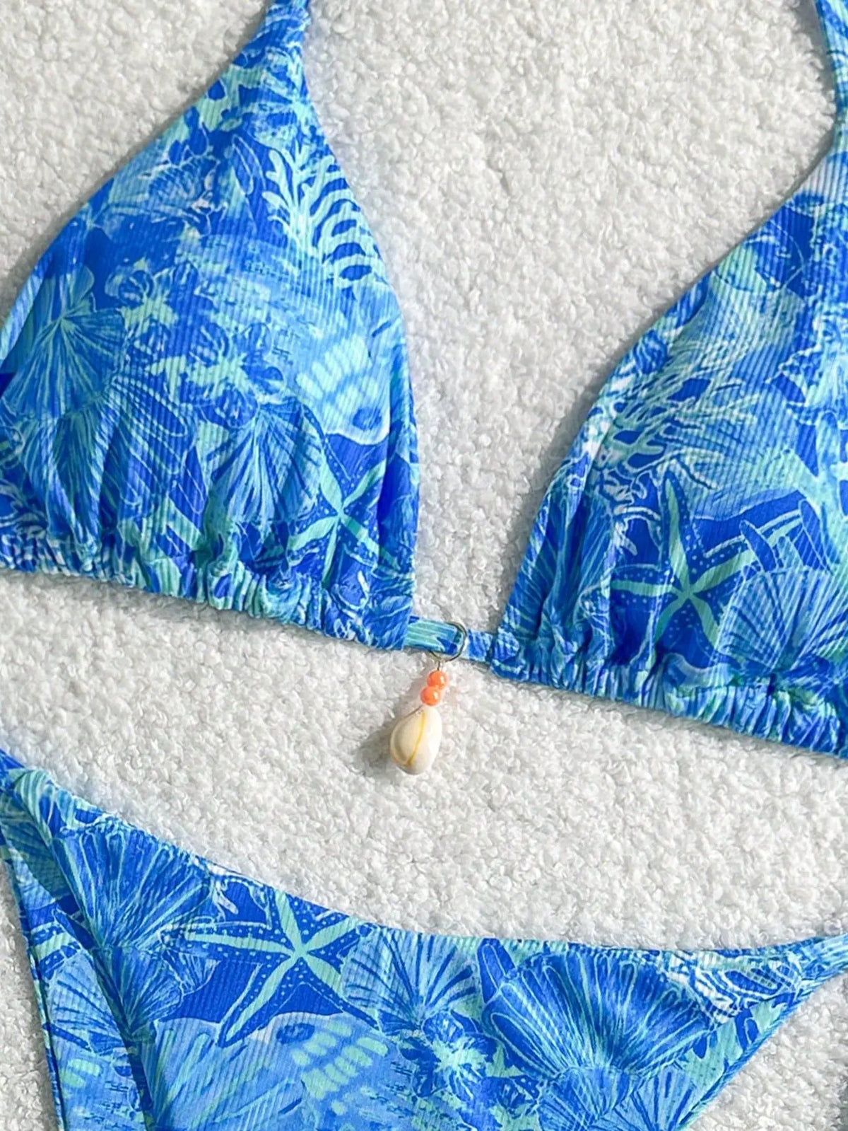 Sexy Orange Leaves Print Micro Bikini 2025 Women Shell Ornament Push Up Bra Bandage Thong Swimsuit Holiday Bathing Suit Swimwear