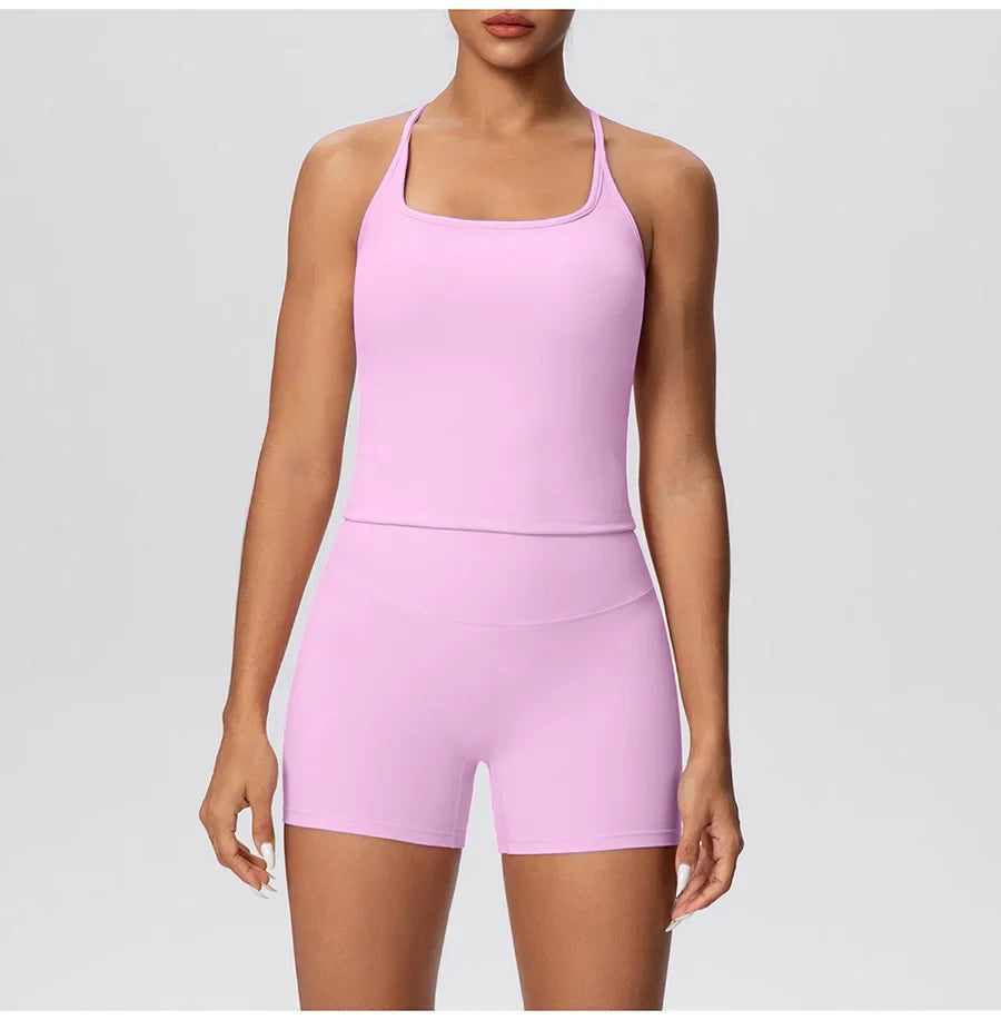 New 2Pcs Yoga Sets Naked Feel Women Workout Fitness Gym Clothes High Waist Yoga Shorts And Sports Bra Impact Shorts Workout Sets