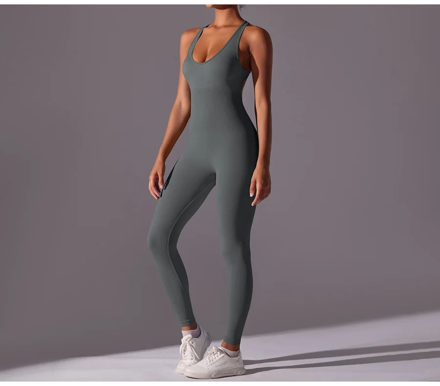 Seamless One-Piece Yoga Jumpsuit Women Fitness Sports Overalls Dance Workout Set Stretch Bodysuit Gym Clothes Push Up Sportswear