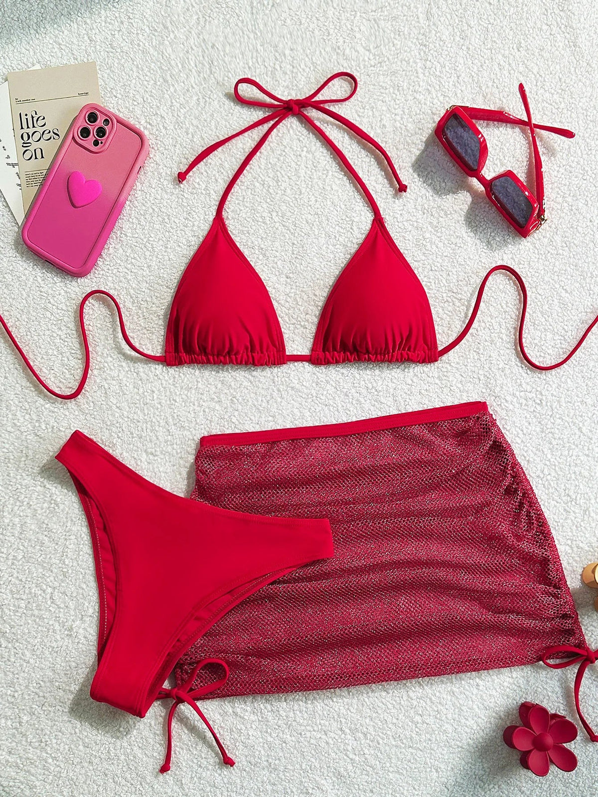 Sexy White Swimsuits Women Mesh Pleate Drawstring 3 Piece Bikinis Sets 2025 Push Up Bathing Suit High Waist Swimwear Biquini