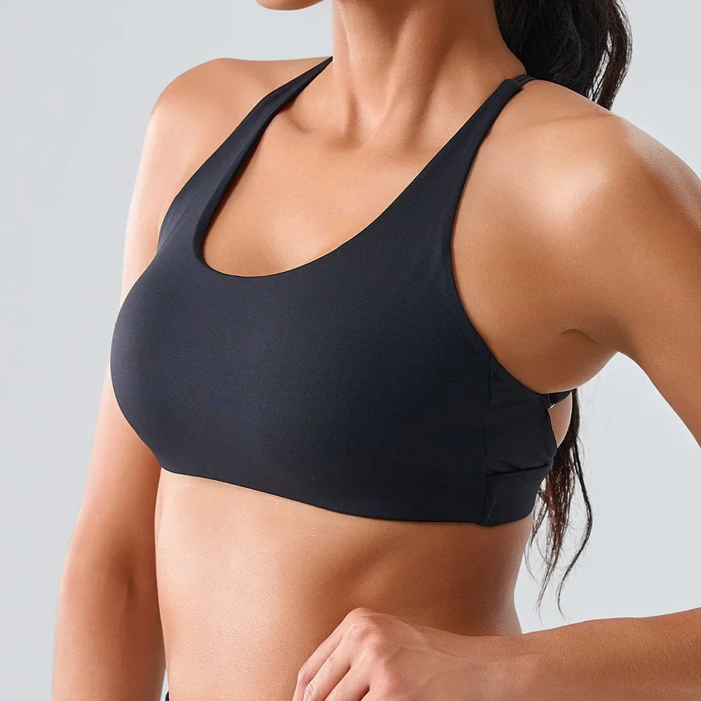 Beautiful Back Cross Back Women Bra Fitness Bra Tights Yoga Vest High Strength Shockproof Gym Sports Top Push Up With Chest Pad