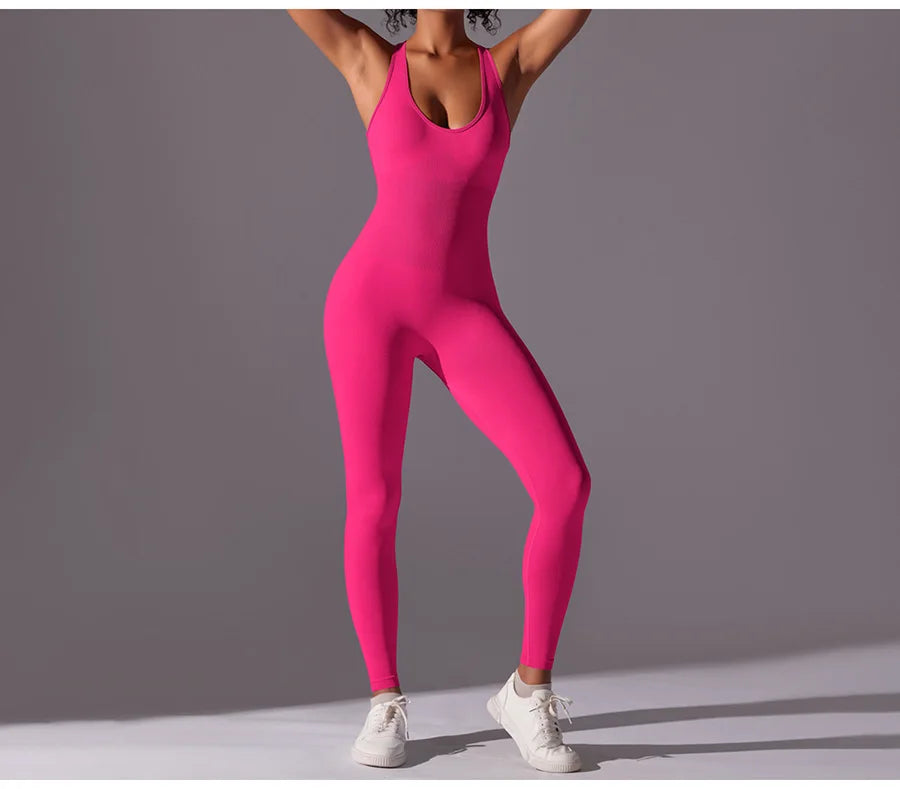 Seamless One-Piece Yoga Jumpsuit Women Fitness Sports Overalls Dance Workout Set Stretch Bodysuit Gym Clothes Push Up Sportswear