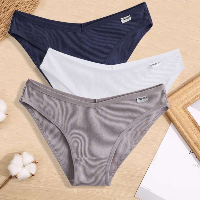 3PCS Women Cotton Panties Female Sexy Intimates Low Rise G-String Thongs Ladies Bikini Girl Solid Color Underwear Soft Lingerie