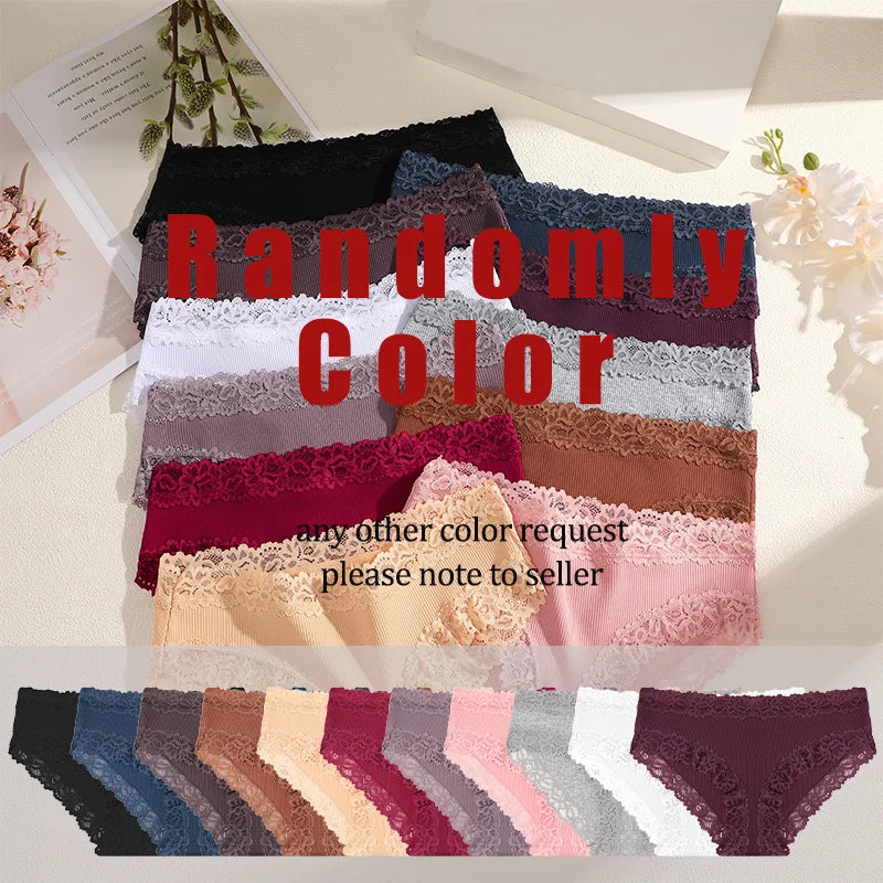 5PCS/Set Women Cotton Panties Sexy Lace Low Waist Briefs Stretch Comfortable Ladies Underwear Soft Breathable Intimate Lingerie