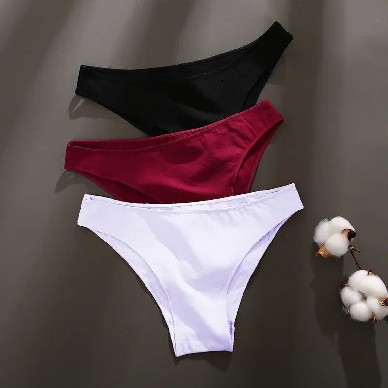3Pcs Women's Cotton Seamless Briefs Intimates Women Sexy Panties Solid Color Breathable Underwear Female Low Waist Soft Lingerie