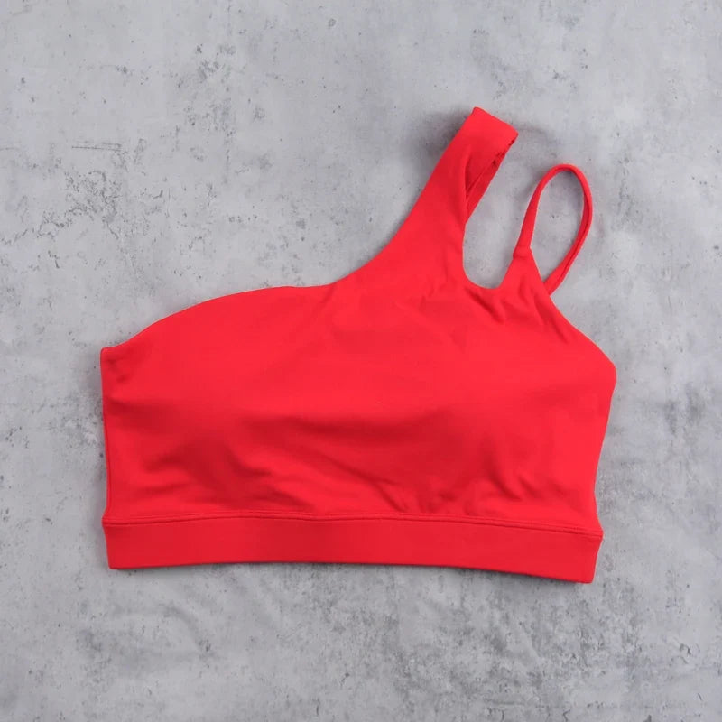 DIA FIT JOY Yoga Sports Bra Single Shoulder Irregular Strap Naked feel Sensation Beautiful Back Design Comfortable Breathable