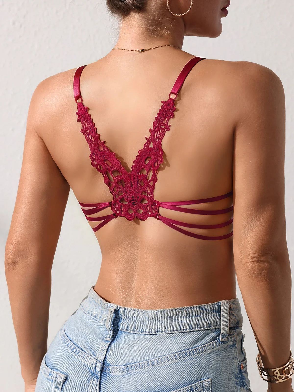 Women's Lace Butterfly Back Beauty Push up Sexy Bras Modern Trend Solid Color Front Buckle Bra for Woman