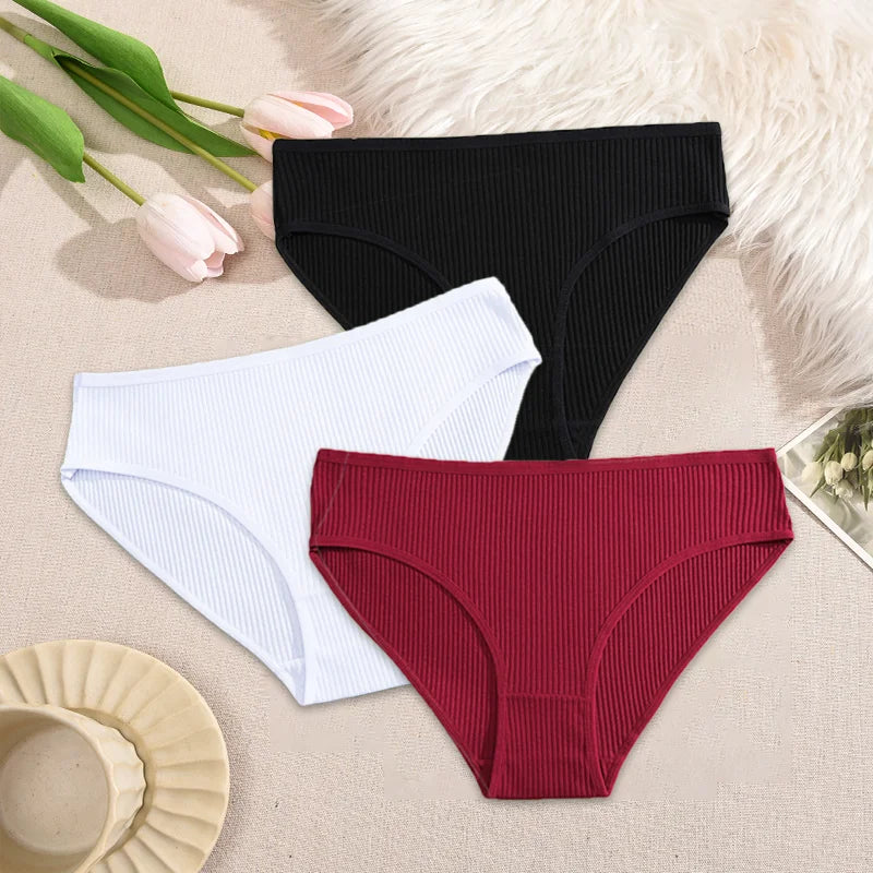 3Pcs/Set Women's Seamless Cotton Briefs Women Panties Solid Color Breathable Underwear Female Low Waist Soft Lingerie S-XXL
