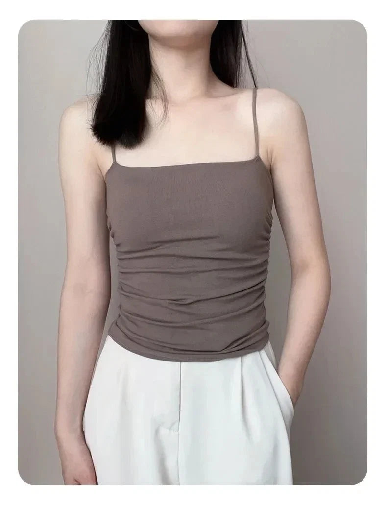 Summer Simple Women's Cotton Sling Camisole Crop Top Sleeveless Shirt Lady Bra Tank Tops Straps Skinny Girls Camisole Base Best