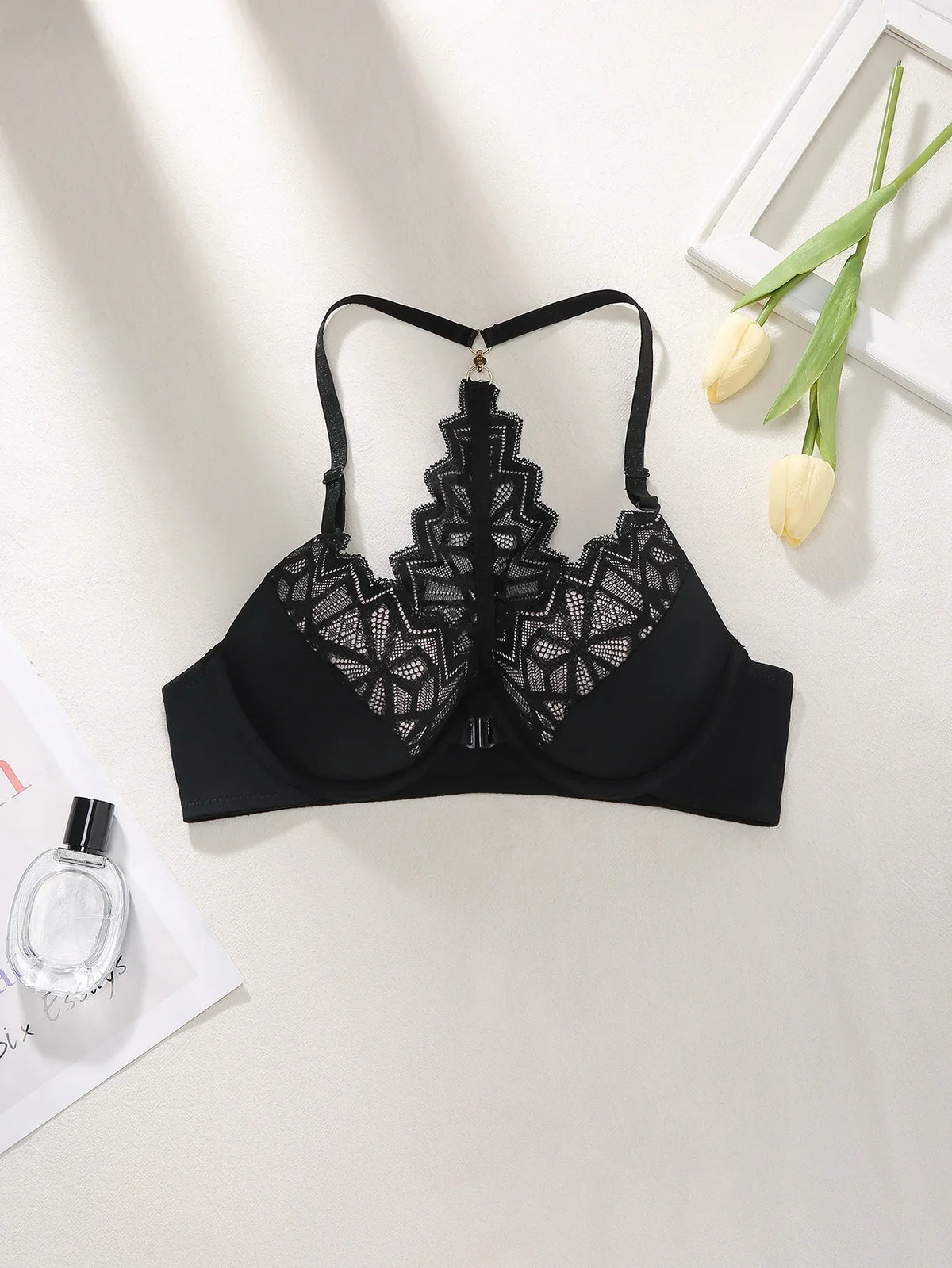 Sexy Color-Block Lace Women's Bra Beautiful Back with Hollow-Out Mesh Lace Push up Bra Comfort Underwear Lingerie