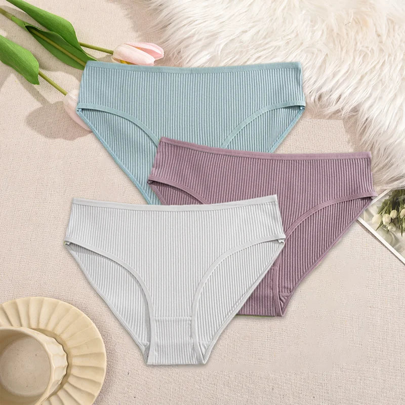 3Pcs/Set Women's Seamless Cotton Briefs Women Panties Solid Color Breathable Underwear Female Low Waist Soft Lingerie S-XXL