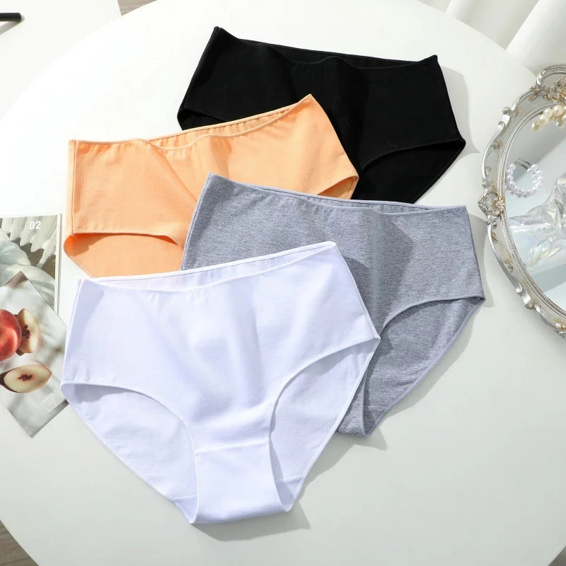 4Pcs Women's Seamless Cotton Briefs Women Plus SizePanties Solid Color Breathable Underwear Female Low Waist Soft Lingerie S-XXL