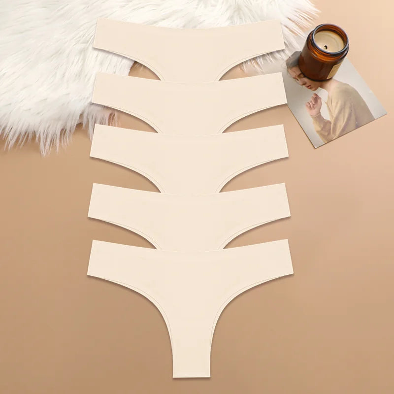 5PCS Seamless Maillard Panties Ultra-thin Brazilian panties Women Ice Silk Underwear Sexy Panty Low Waist G-string Female Solid