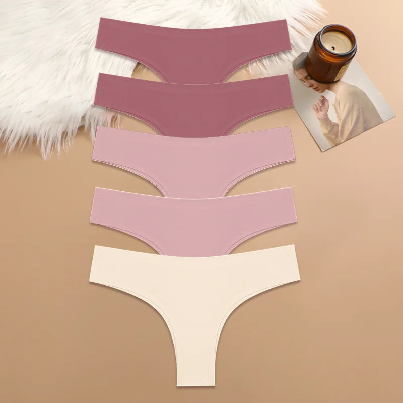 5PCS Seamless Maillard Panties Ultra-thin Brazilian panties Women Ice Silk Underwear Sexy Panty Low Waist G-string Female Solid