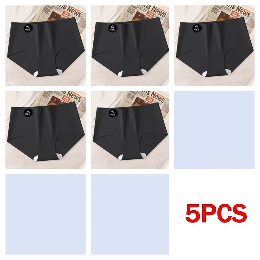 5PCS Seamless Mulberry Silk Underwear Ultral Thin Women's Panties Sexy High Elastic Invisible Briefs Soft Underpants Lingerie