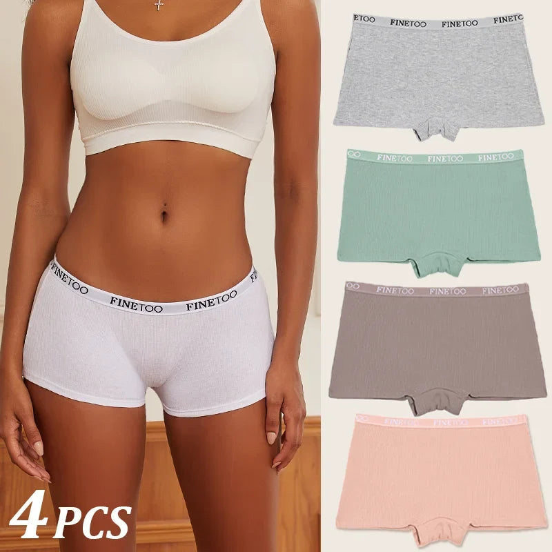 4Pcs Seamless Women Cotton Boxers Underwear Ice Silk Shorts Solid Color Ladies Soft Boyshorts Plus Size Cotton Boxers M/L/XL