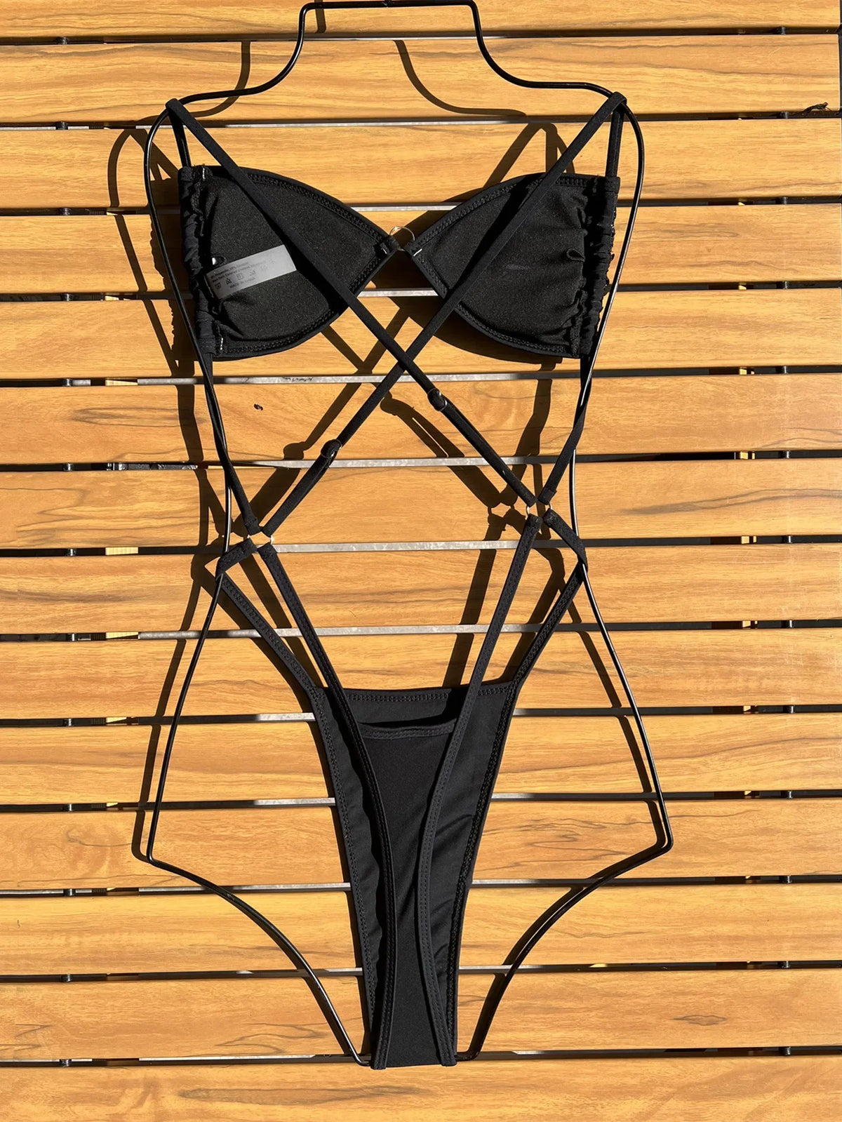 Shiny Sequin Black One Piece Swimsuit 2026 Women Sexy Hollow Out Backless Thong Bikini Summer Bathing Suit Swimwear Monokini