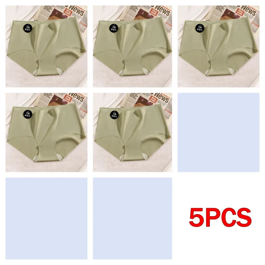 5PCS Seamless Mulberry Silk Underwear Ultral Thin Women's Panties Sexy High Elastic Invisible Briefs Soft Underpants Lingerie