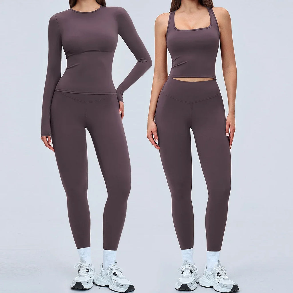 New Yoga Set 2PCS Gym Clothes Workout Outfits Women Long-sleeved T-shirt Sportswear Tracksuits Fitness Sports Vest Gym Leggings