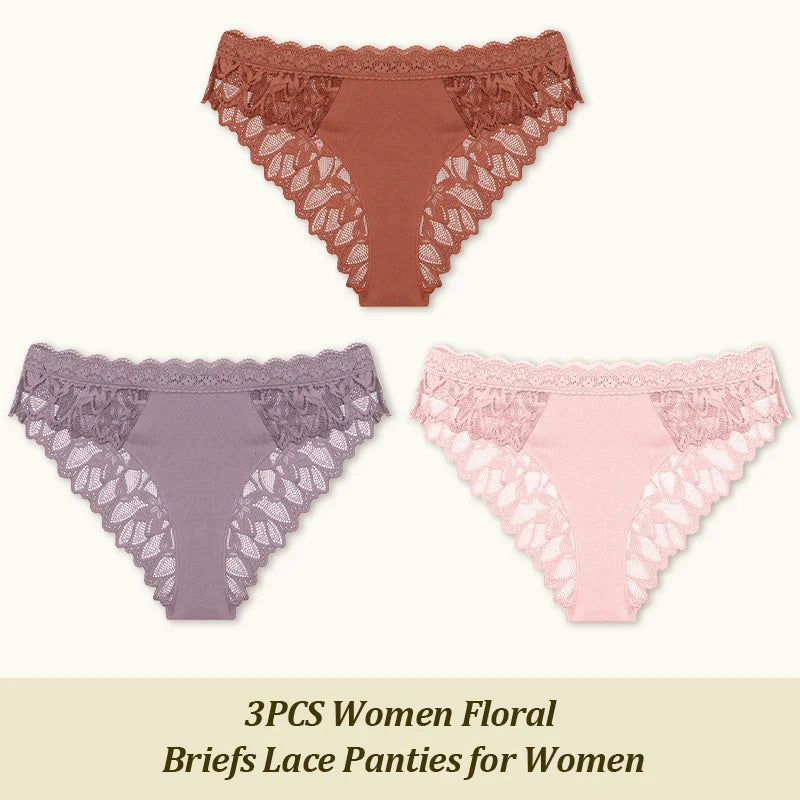 3Pcs/set Lace Sexy Panties Women XS-XL Low-Rise Briefs Sexy Ladies Underwear Trendy Floral Underpants Female Panty Lingerie New