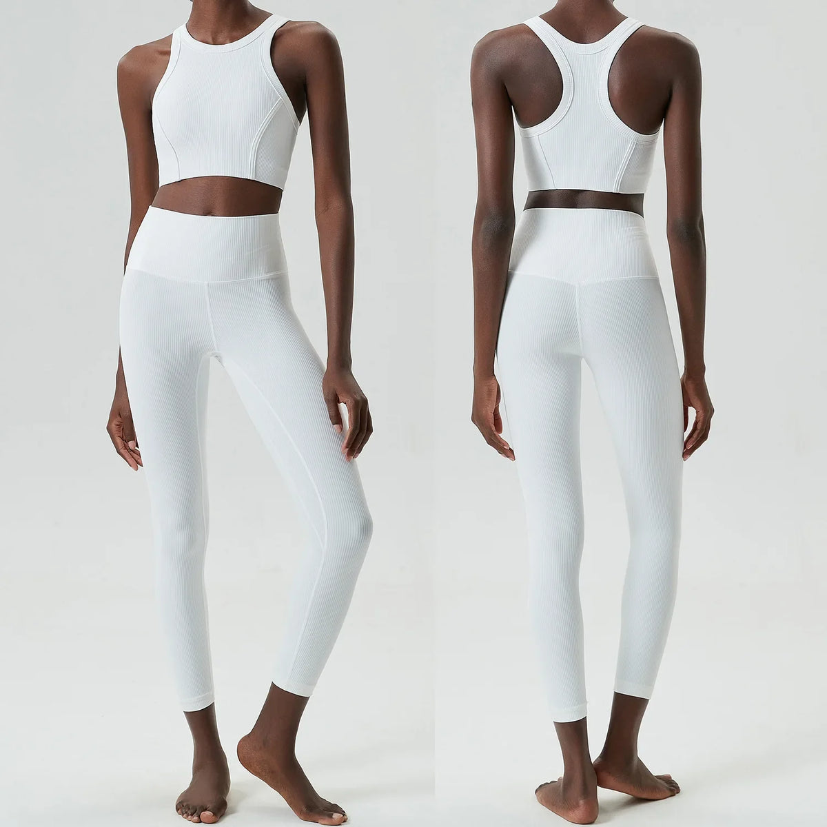 Yoga Set 2 Pieces Women's High Waisted Leggings Sports Vest Exercise Clothing Workout Outfits Fitness Sportswear Gym Tracksuit