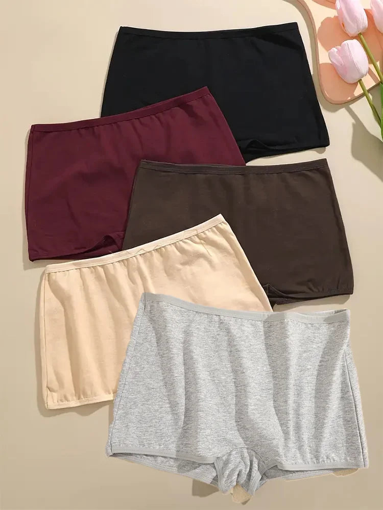 5Pcs Women's Cotton Underwear Boxers Seamless Sports Panties Female Solid Color Briefs Cozy Lingerie Intimate Underpants XS-XL