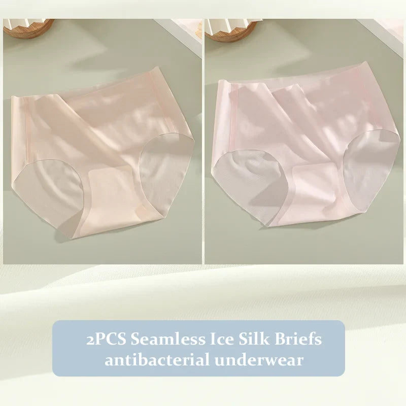2PCS Seamless Ice Silk Briefs Women's Transparent Panties Sexy Breathable Underwear Female Stretch Erotic Korean Ultra Lingerie