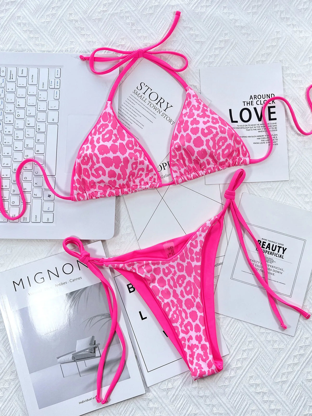 Sexy Mirco Bikini 2024 Women Neon Hot Pink Patchwork Triangle Swimsuit Beach Brazilian Bathing Suit Tie Side Thong Swimwear