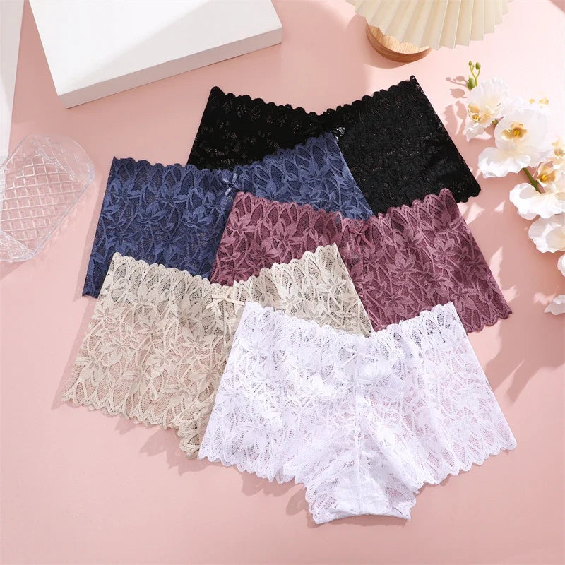 3Pcs Women Lace Boyshort Panties Low-Rise Sexy Underwear Trendy Floral Underpants Female Sexy Boyshort Panties Ladies Lingerie