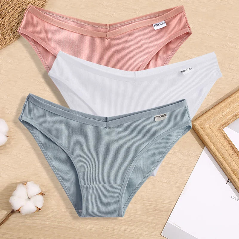 3PCS Women Cotton Panties Female Sexy Intimates Low Rise G-String Thongs Ladies Bikini Girl Solid Color Underwear Soft Lingerie