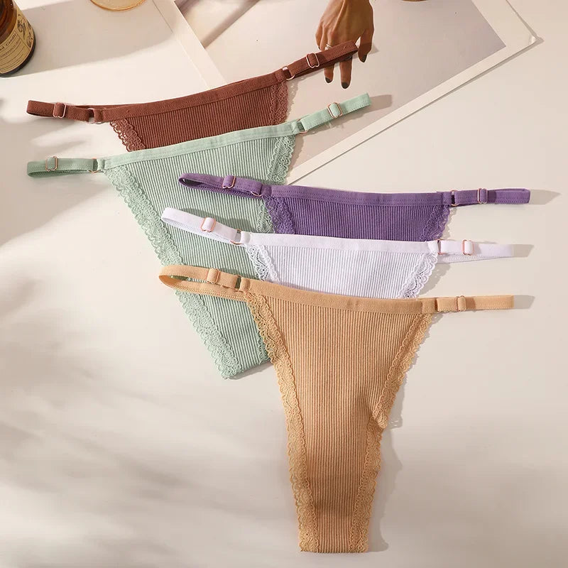 5PCS Women Cotton Panties Sexy Adjustable Waist G-String Women's Underwear T-Back Lingerie Femme Underpants Briefs Thong Female