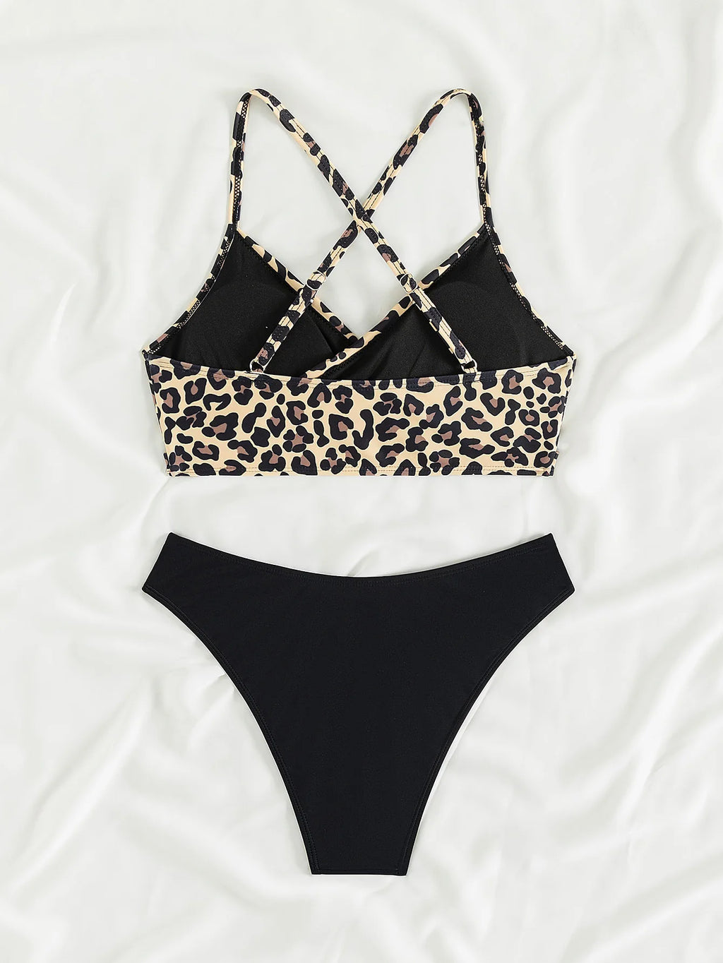 Sexy Leopard Print Cross Bikini Set 2026 Women Halter Push Up Black High Waist Swimsuit Summer Bathing Suit Two Piece Swimwear