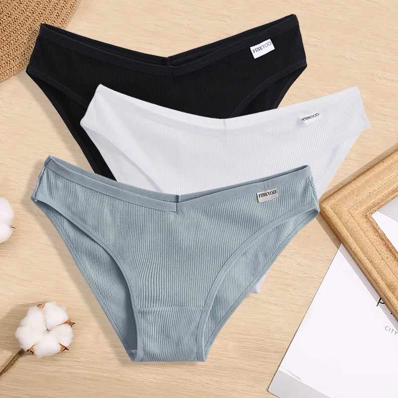 3PCS Women Cotton Panties Female Sexy Intimates Low Rise G-String Thongs Ladies Bikini Girl Solid Color Underwear Soft Lingerie
